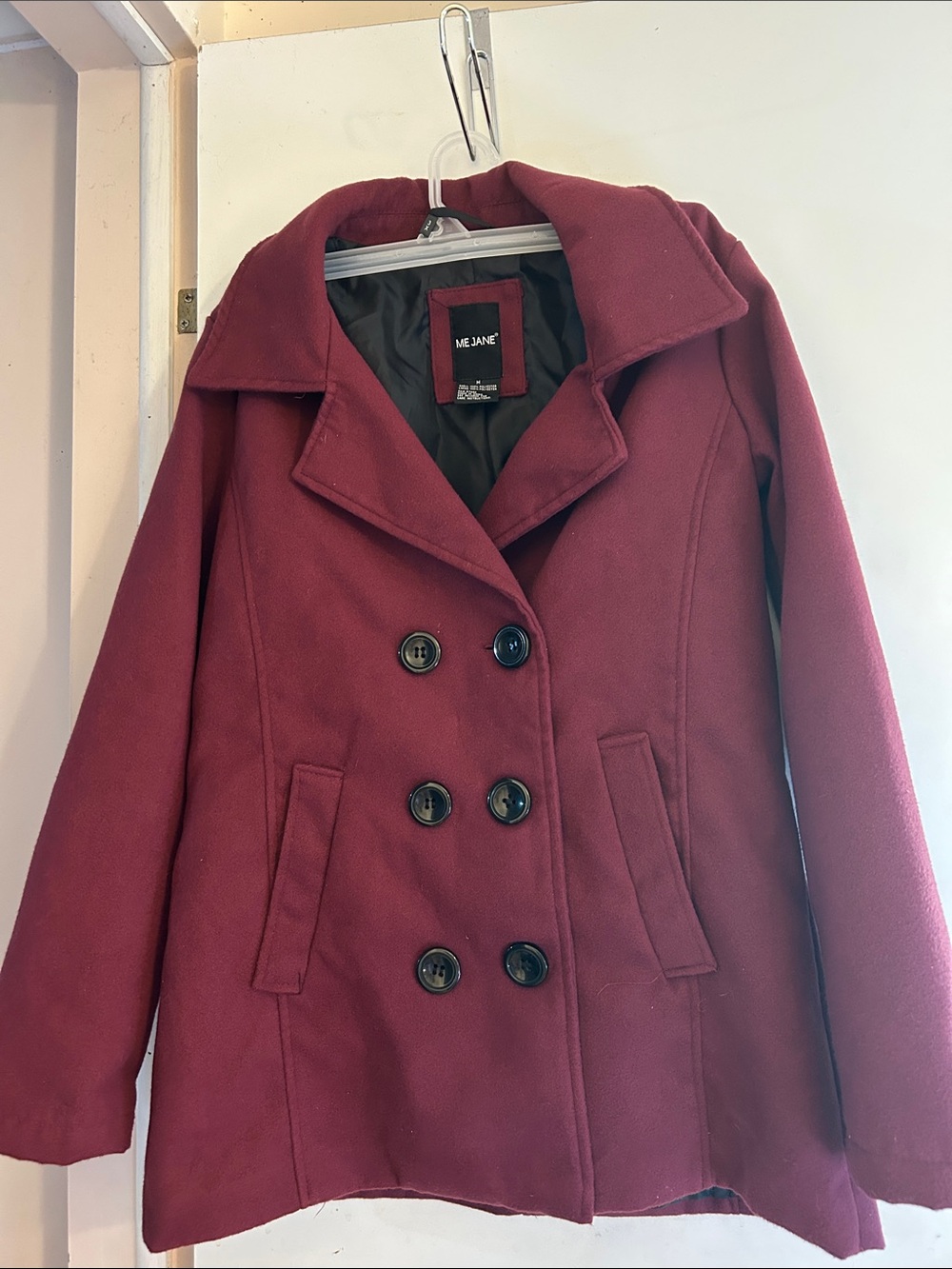 Me Jane Burgundy Double-Breasted Peacoat